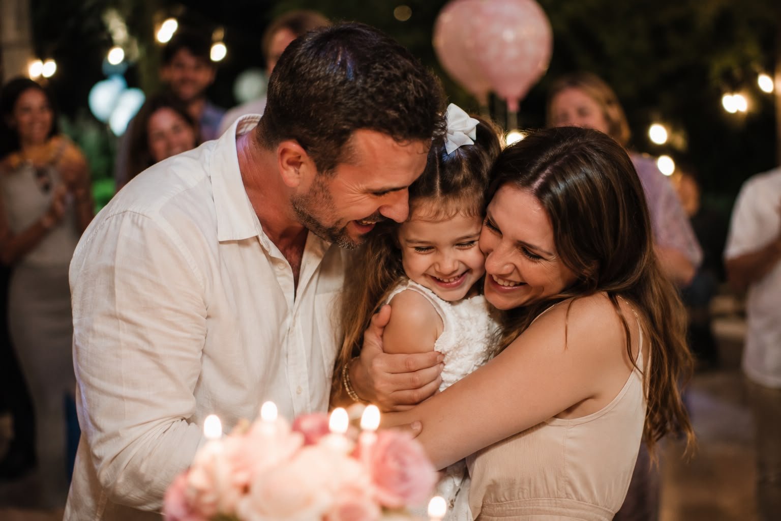 Família a celebrar aniversário com a criança