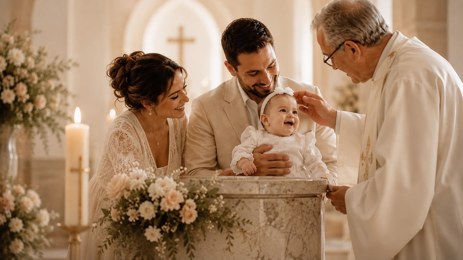 Cerimónia de batizado na igreja